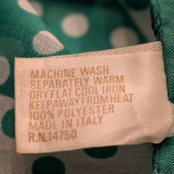 Vtg Berkshire Made in Italy Green Polka Dot Square Scarf - Picture 4 of 6